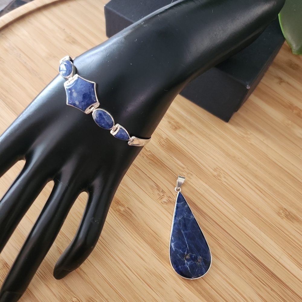 950 Sterling Silver Lapis bracelet & pendant